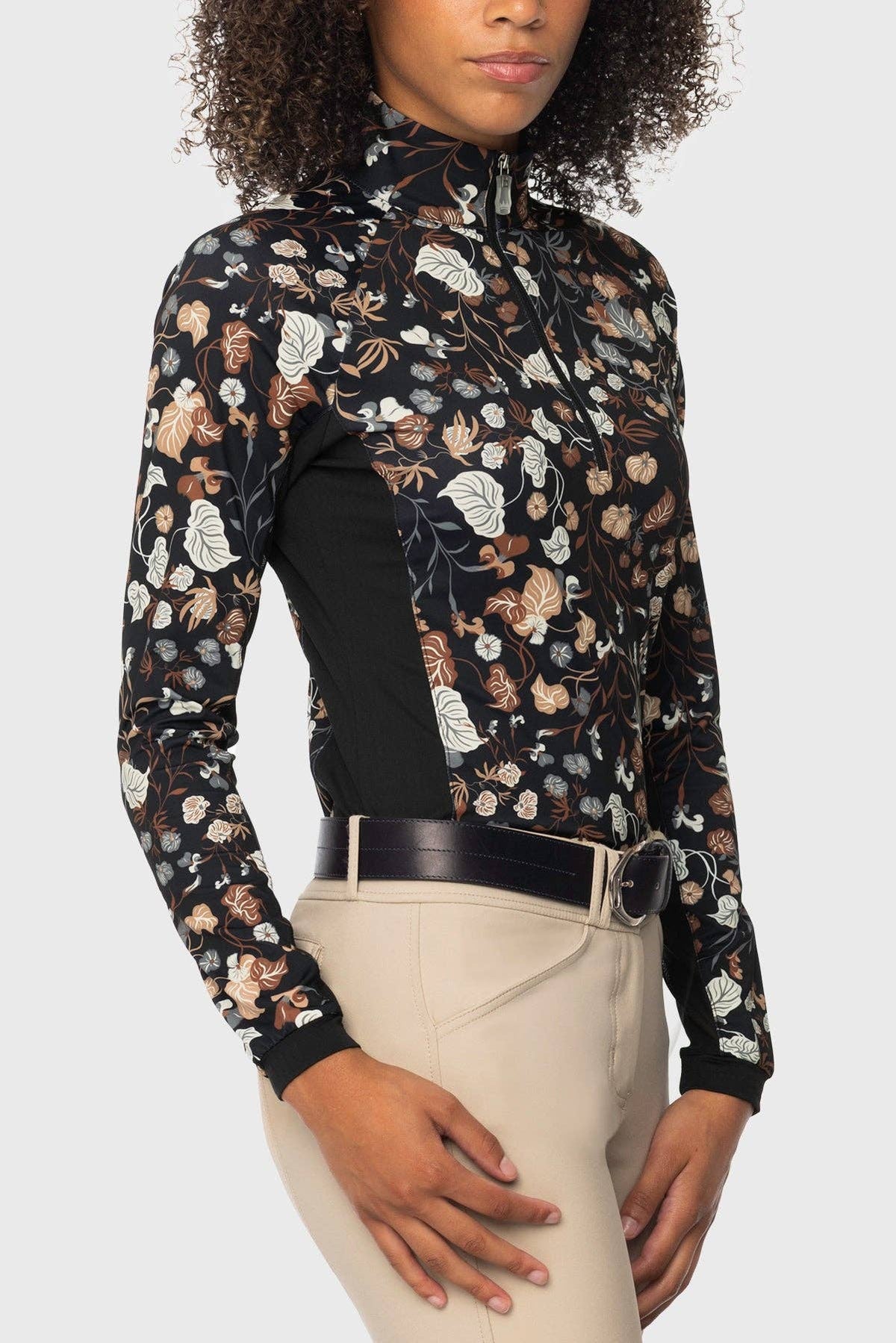 Neutral Modern Begonia 1/4 Zip Long Sleeve Sun Shirt w/Side Panels
