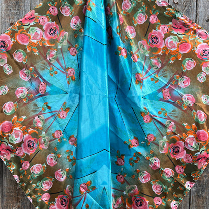 35X35"  Blue and Pink Roses Wild Rag / Scarf WR1005