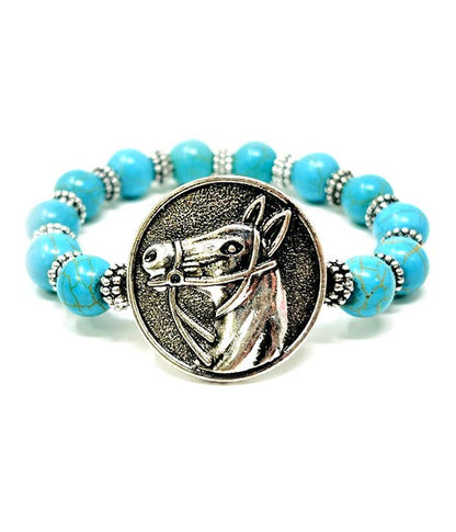 ( G640 )  TURQUOISE BALL HORSE STRETCH BRACELET