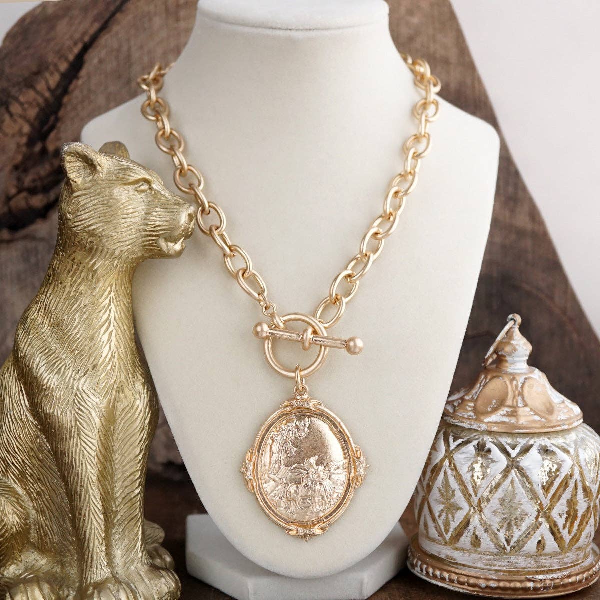 Golden Pasture – Horse Scene Toggle Pendant Necklace