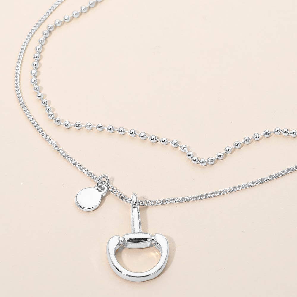 Polished Horsebit Disc Charm Beaded Chain Layered Necklace
