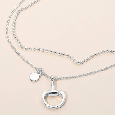 Polished Horsebit Disc Charm Beaded Chain Layered Necklace