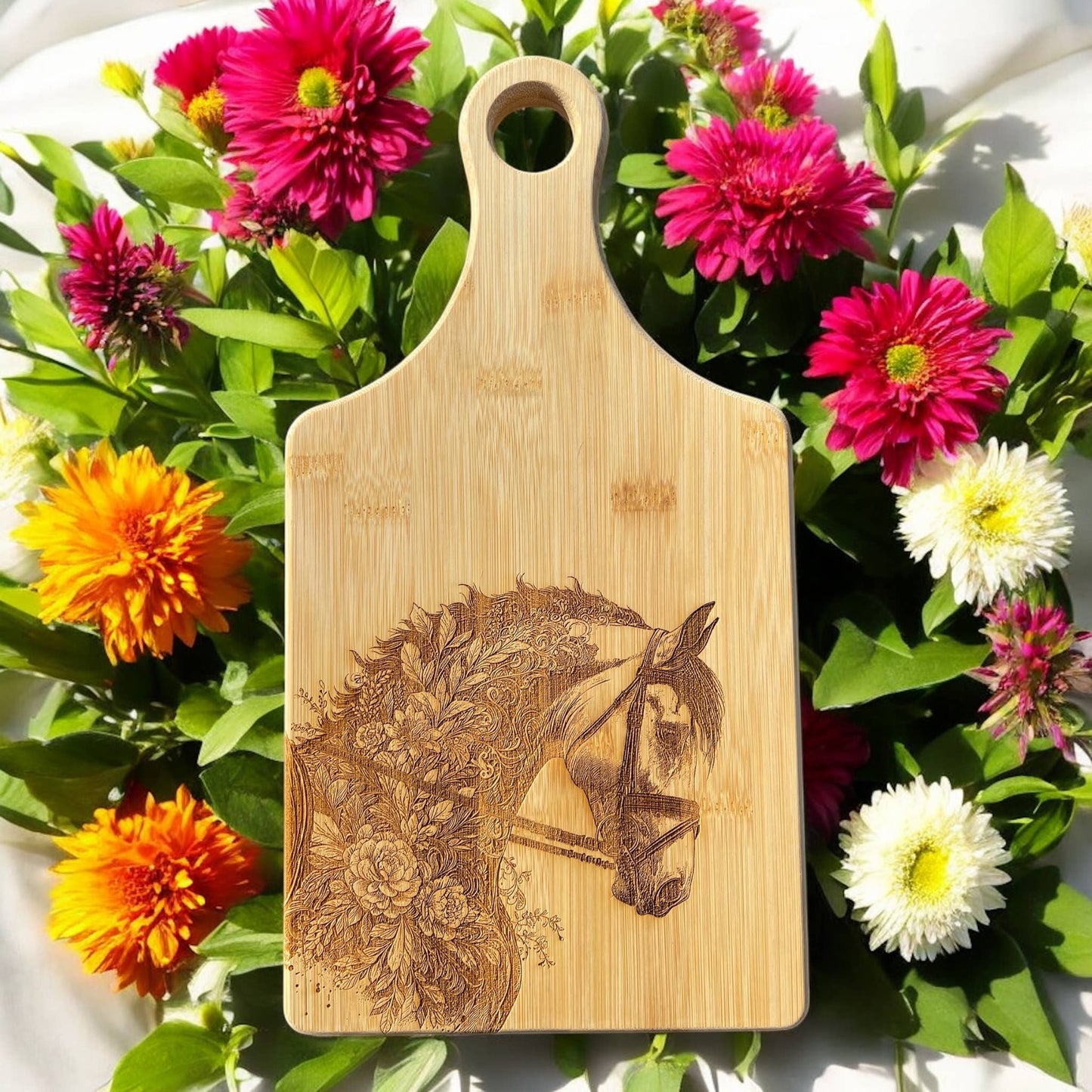 Floral Dressage Horse Bamboo Cutting Board Paddle