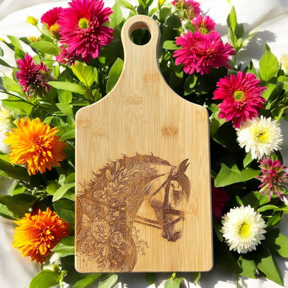 Floral Dressage Horse Bamboo Cutting Board Paddle