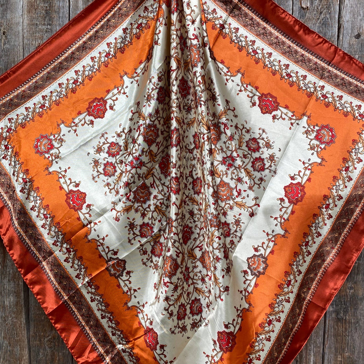 35X35"  Burnt Orange & Tan Wild Rag / Scarf WR2179