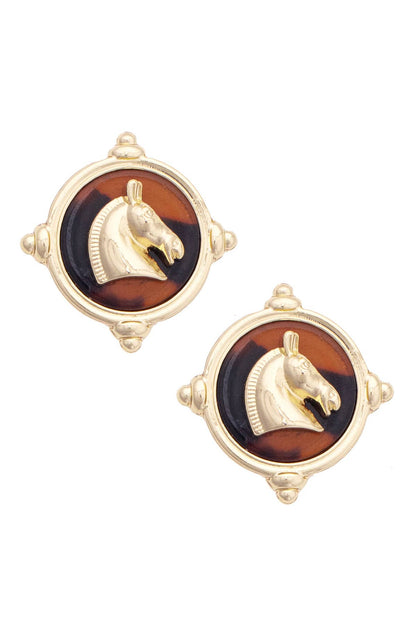 Stallion Intaglio Stud Earrings in Tortoise