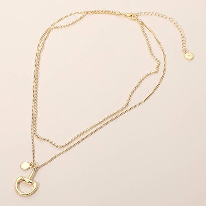 Polished Horsebit Disc Charm Beaded Chain Layered Necklace