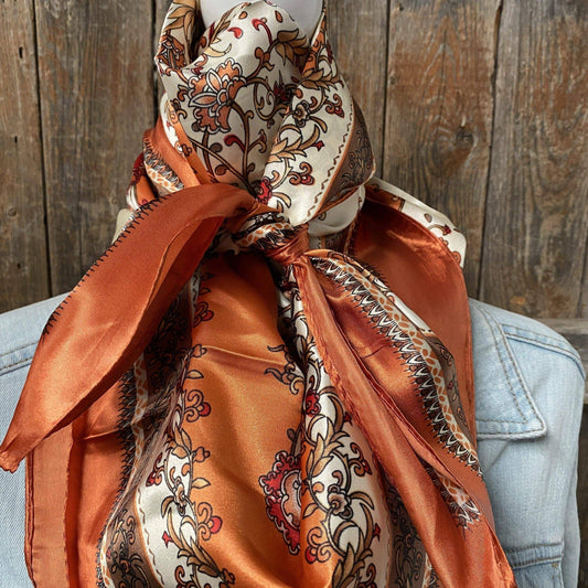 35X35"  Burnt Orange & Tan Wild Rag / Scarf WR2179