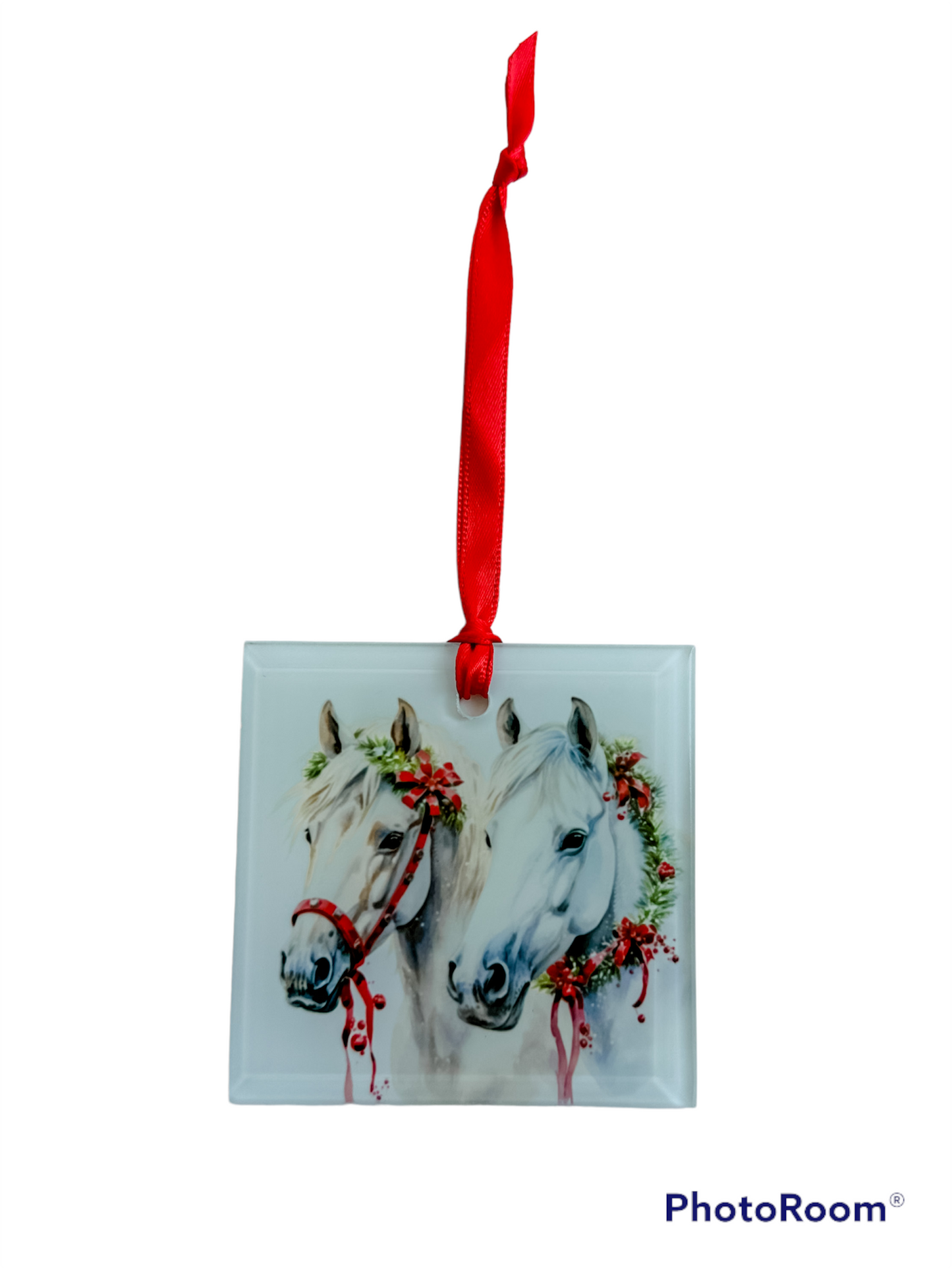 Christmas Ornament Glass- Two Gray Horses