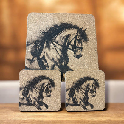 Dressage Horse cork trivet and drink coasters, gift set