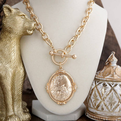 Golden Pasture – Horse Scene Toggle Pendant Necklace