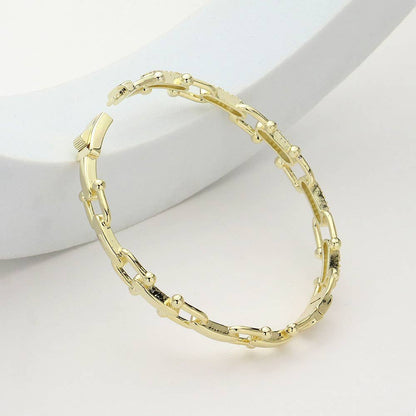 CZ Stone Paved Horseshoe Buckle Hinged Bangle Bracelet