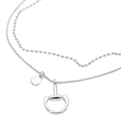 Polished Horsebit Disc Charm Beaded Chain Layered Necklace