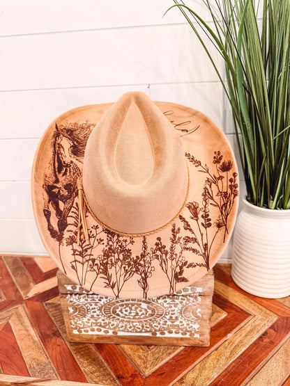 Engraved Wildflower Horse Hat