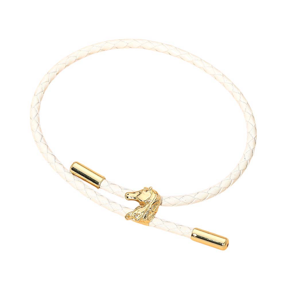 Horse Charm Accent Braided Faux Leather Cord Adjustable Bracelet