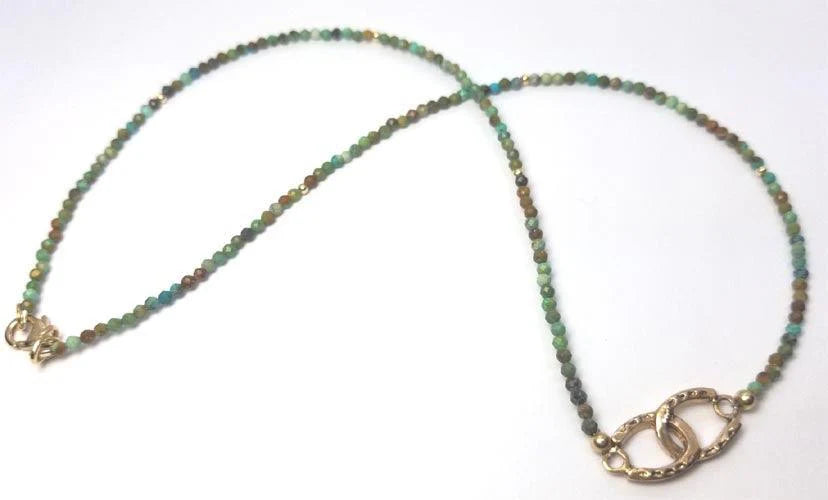 Double Horse Shoe on Turquoise Bead Mix Necklace