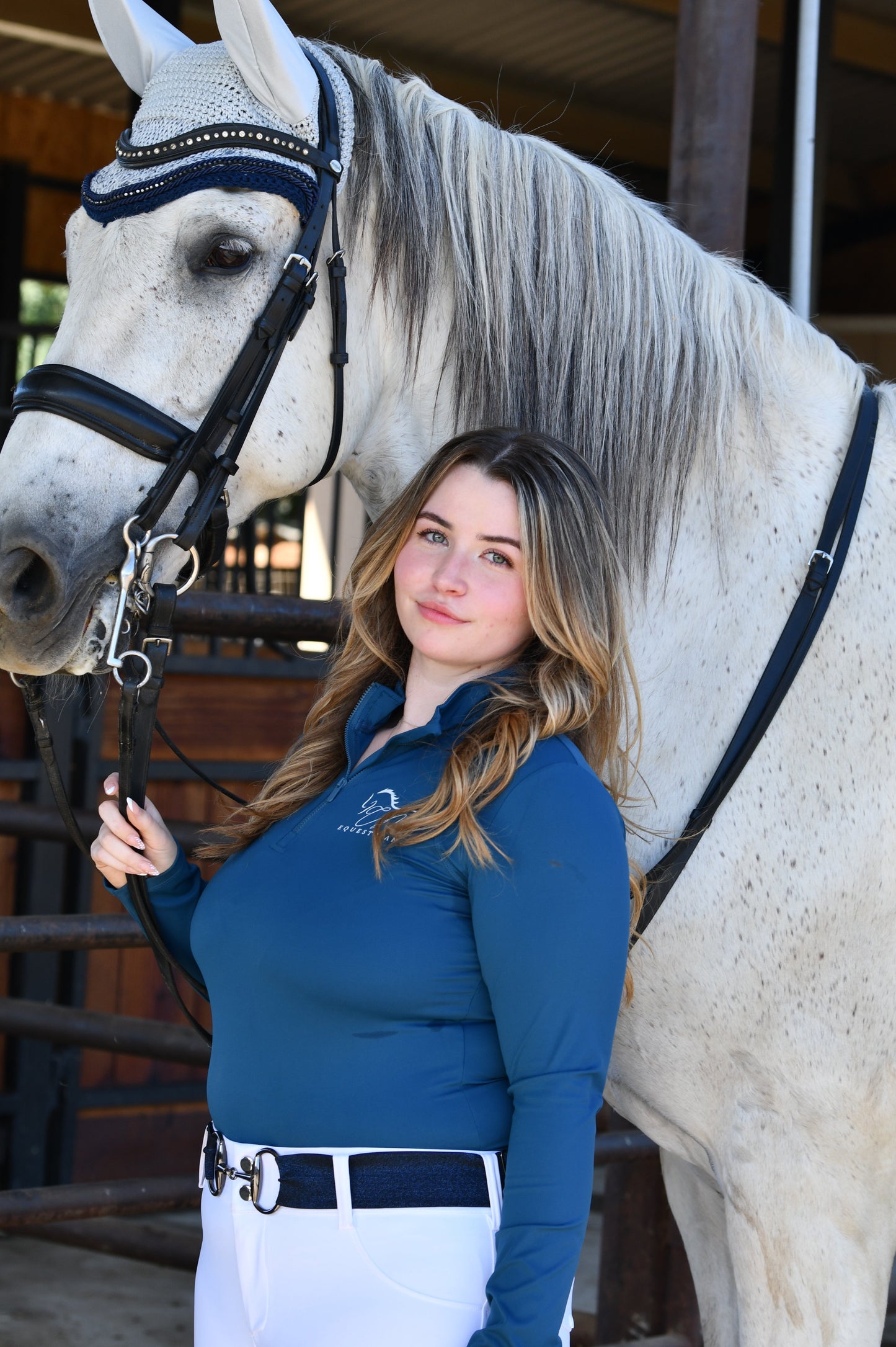 Women Equestrian, long sleeve base shirt with CM logo on chest