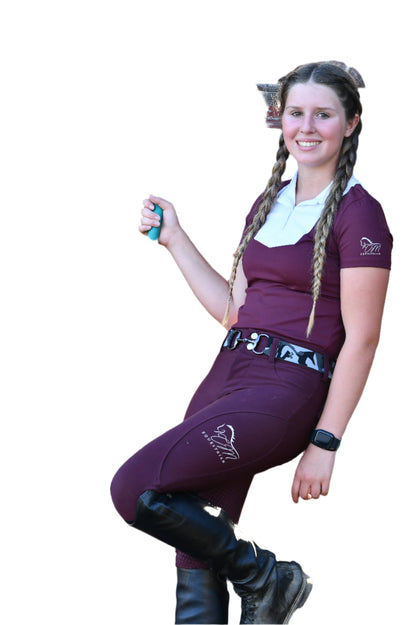 Burgundy and White Equestrian two tone long sleeve show shirt