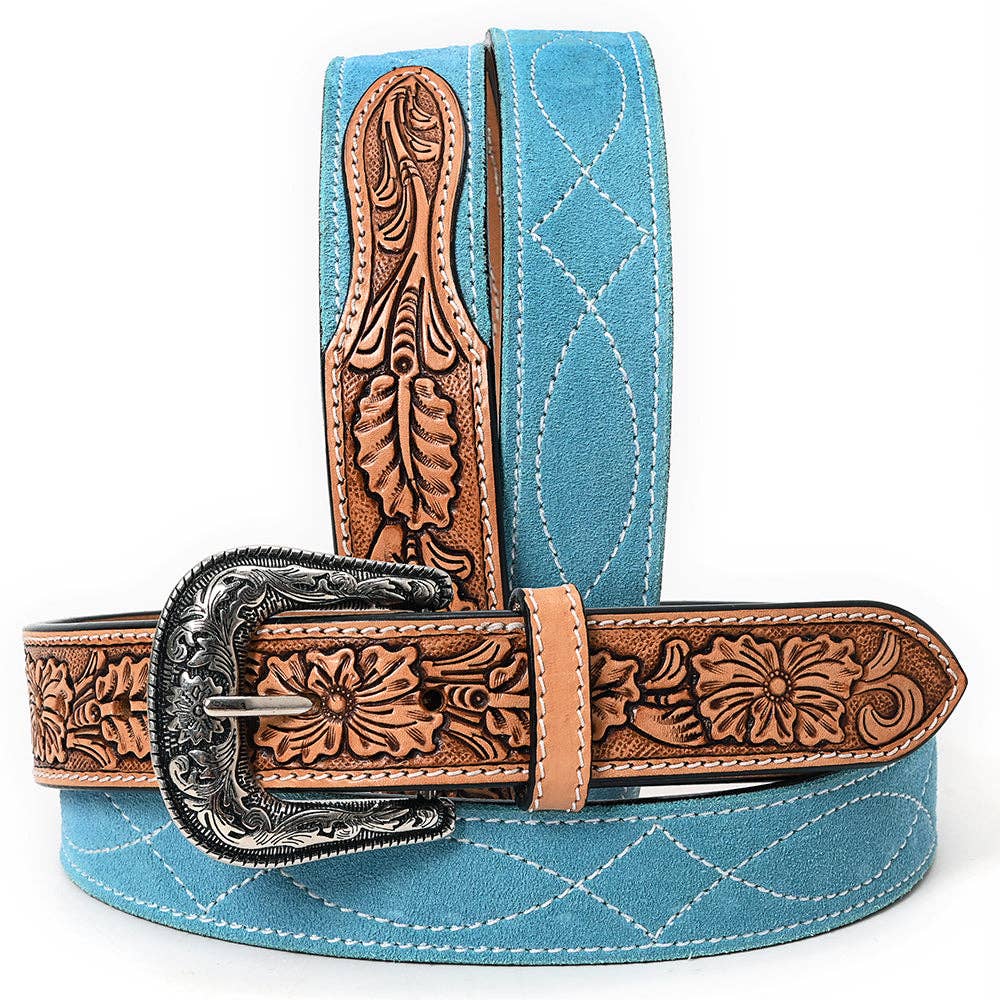 Hand Tooled Genuine American Suede Leather Belt Unisex