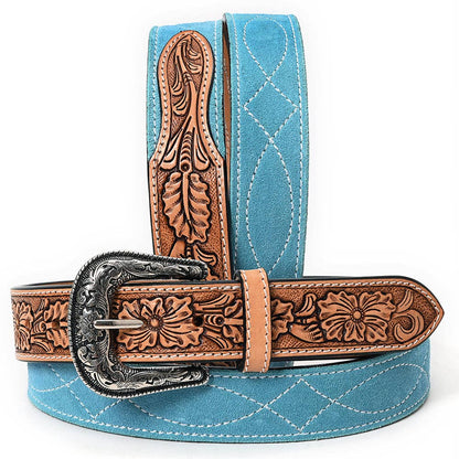 Hand Tooled Genuine American Suede Leather Belt Unisex