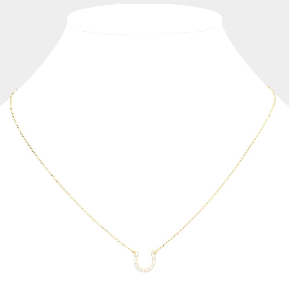 Secret Box_14K Gold Dipped CZ Horseshoe Pendant Necklace