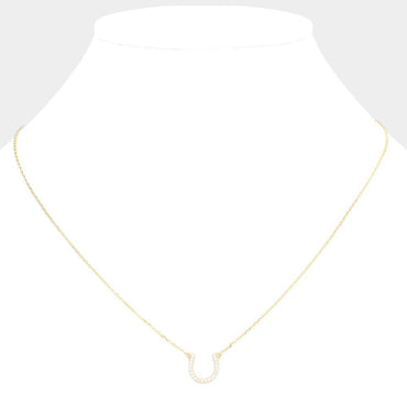 Secret Box_14K Gold Dipped CZ Horseshoe Pendant Necklace
