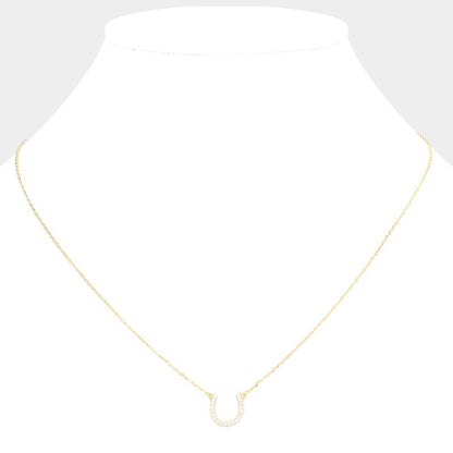 Secret Box_14K Gold Dipped CZ Horseshoe Pendant Necklace