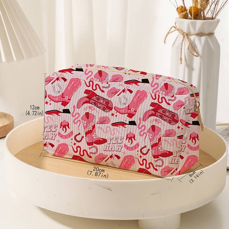Strawberry Western Bow Makeup Cosmetic Pouch Bag