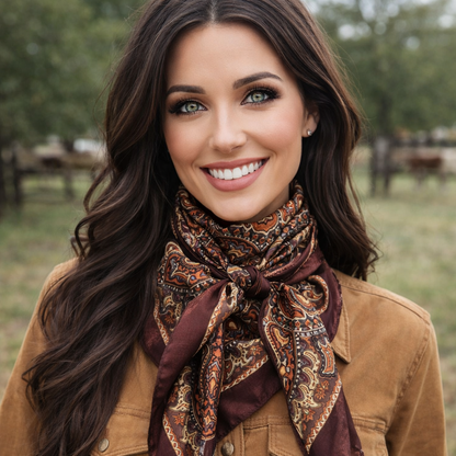 35X35" Brown and Orange Paisley Wild Rag / Scarf WR3452