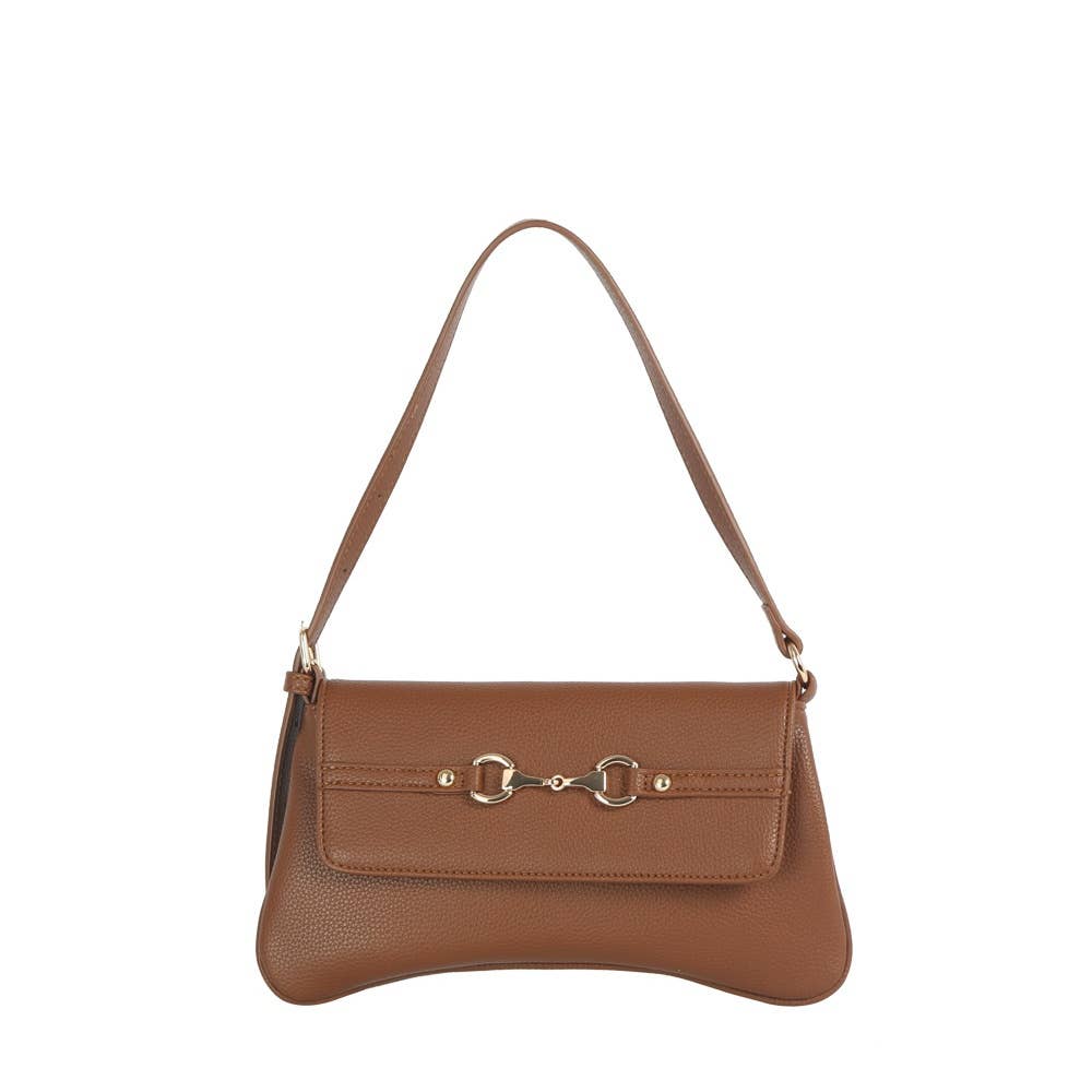 Horsebit Curved Baguette Shoulder Bag