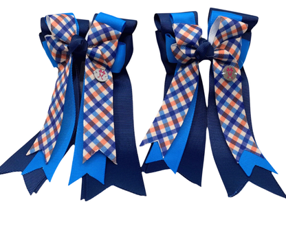 PonyTail Bows- Plaid (Navy/Light Blue)