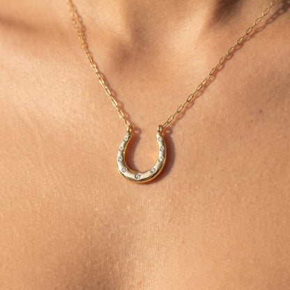 Cz Horseshoe Paperclip Chain Necklace