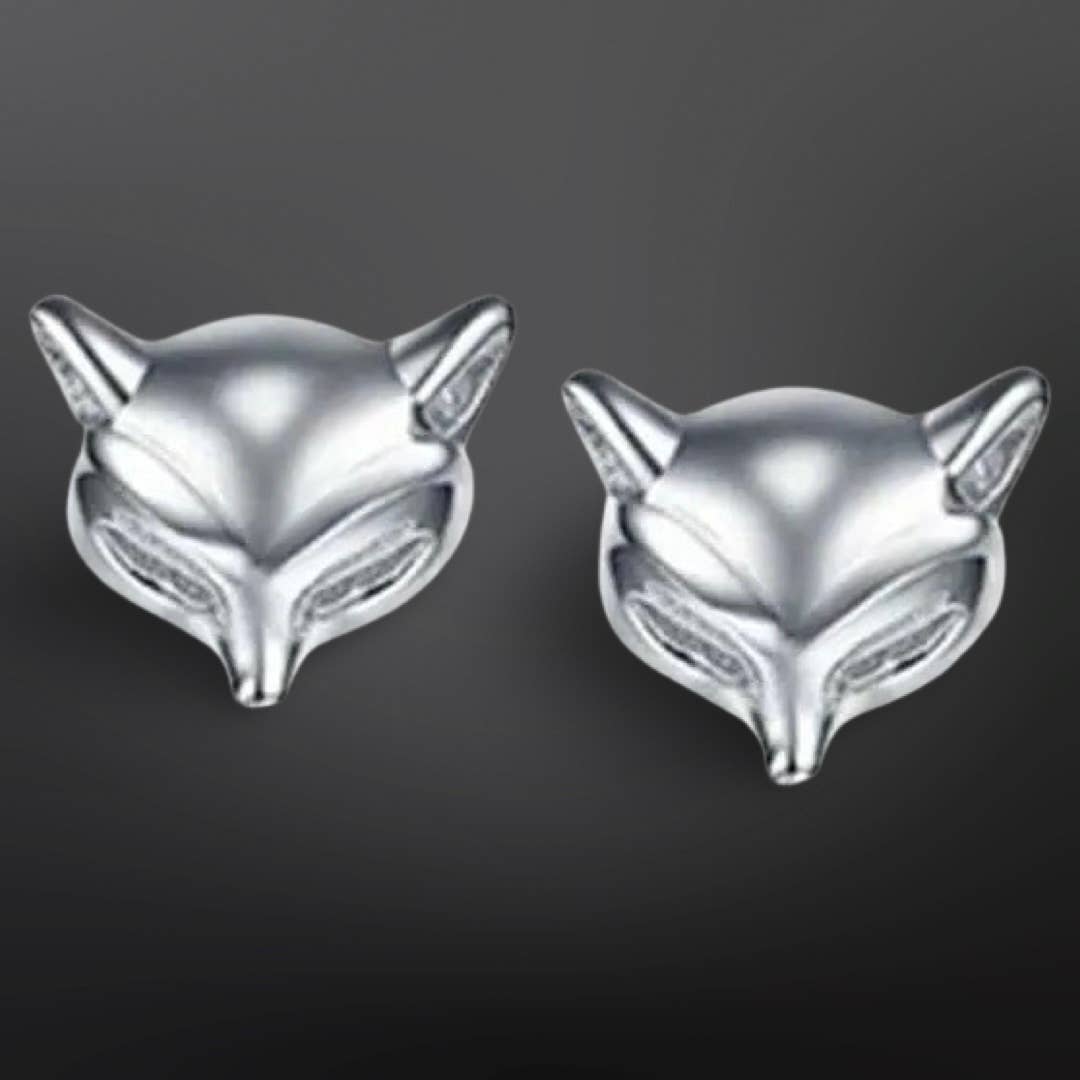 Sterling Silver Mini Fox Mask Hunt Stud Earrings