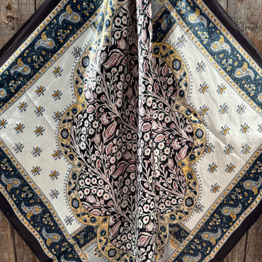 35X35" Black, Blue and Gold Floral Wild Rag / Scarf WR3455