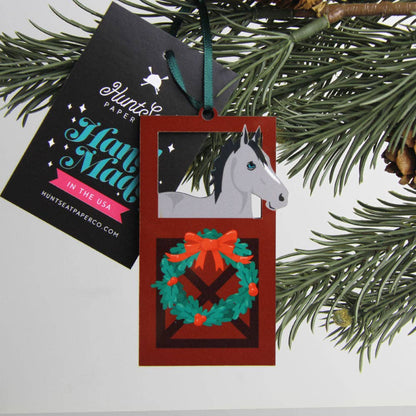 Hunt Seat Paper Grey Horse Barn Door Ornament