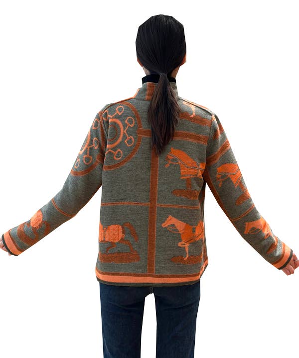 Orange Gallop Zipper Sweater