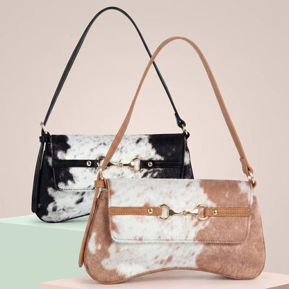 Cow Print Horsebit Flap Shoulder Bag