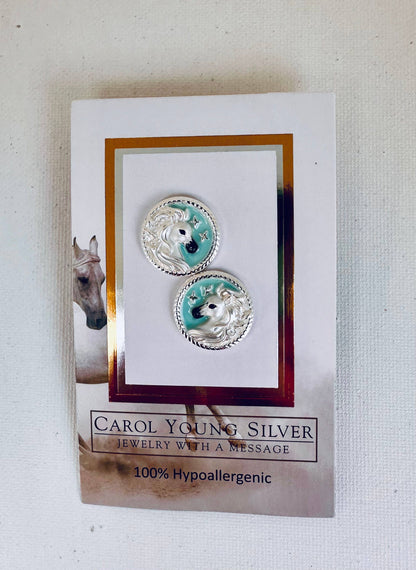 Arabian horse face Disk Earrings POST / Jewelry