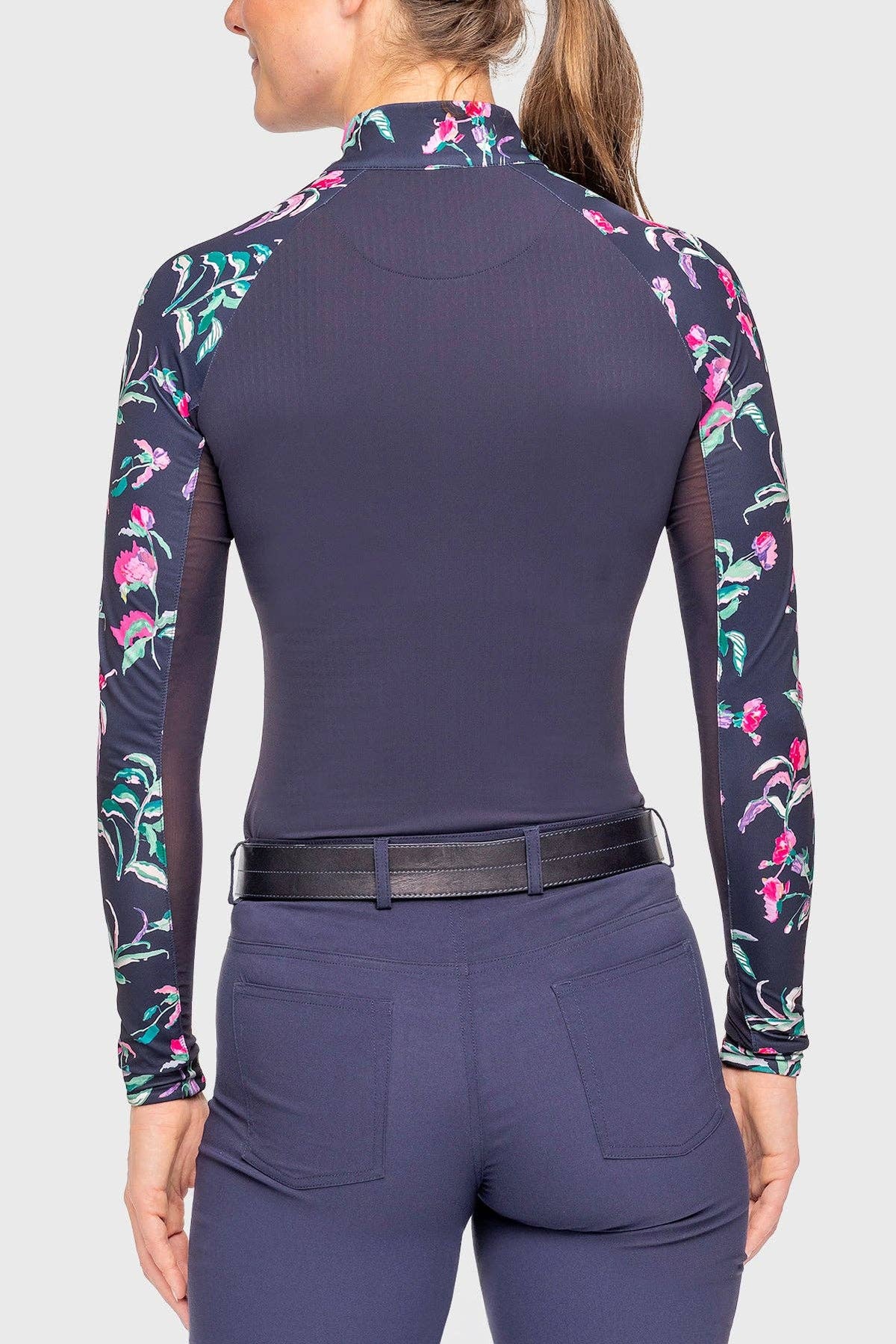 Long Sleeve Navy Garden Blooms Raglan 1/4 Zip Sun Shirt
