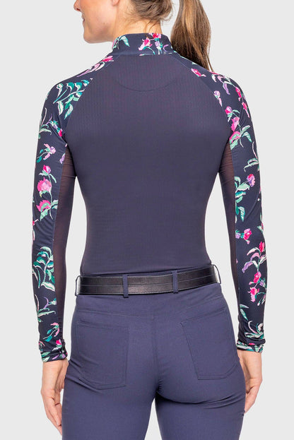 Long Sleeve Navy Garden Blooms Raglan 1/4 Zip Sun Shirt