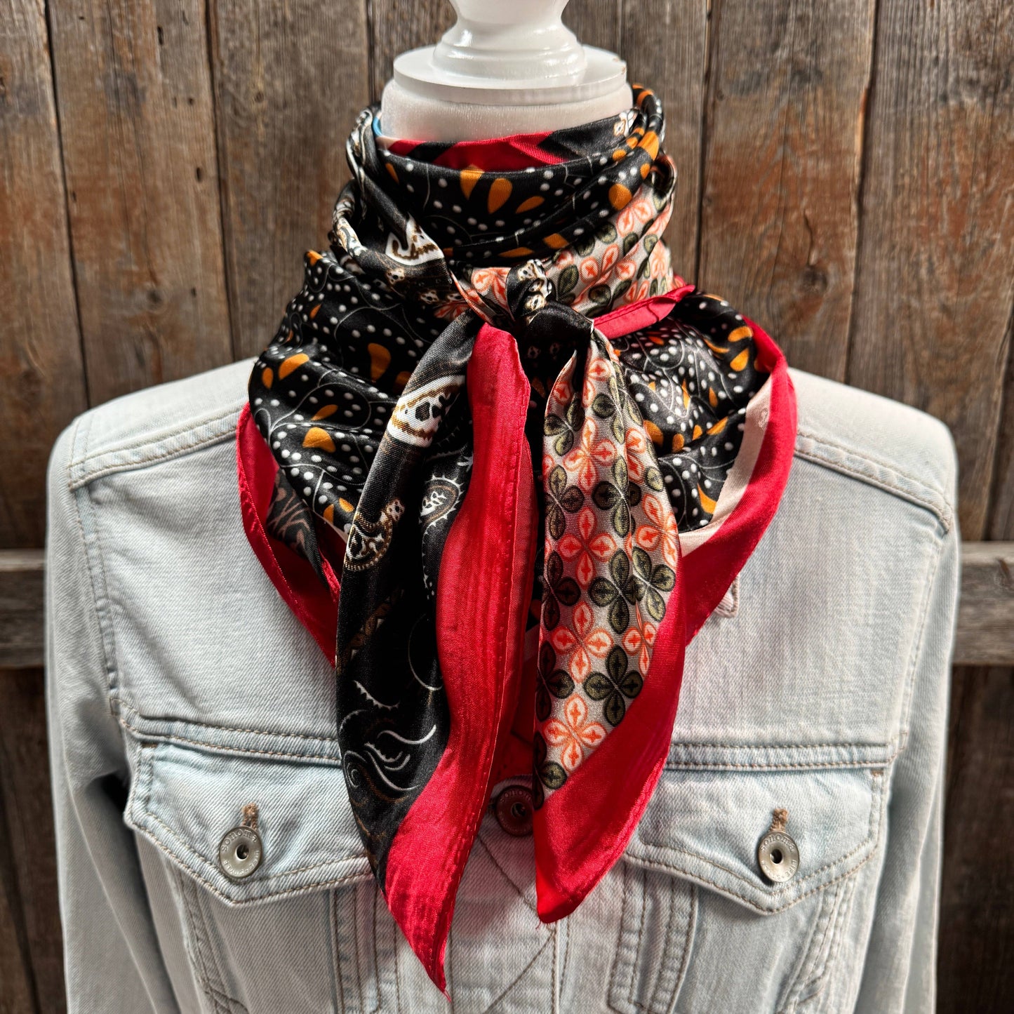 35X35" Red and Black Multi Patterned Wild Rag / Scarf WR3460