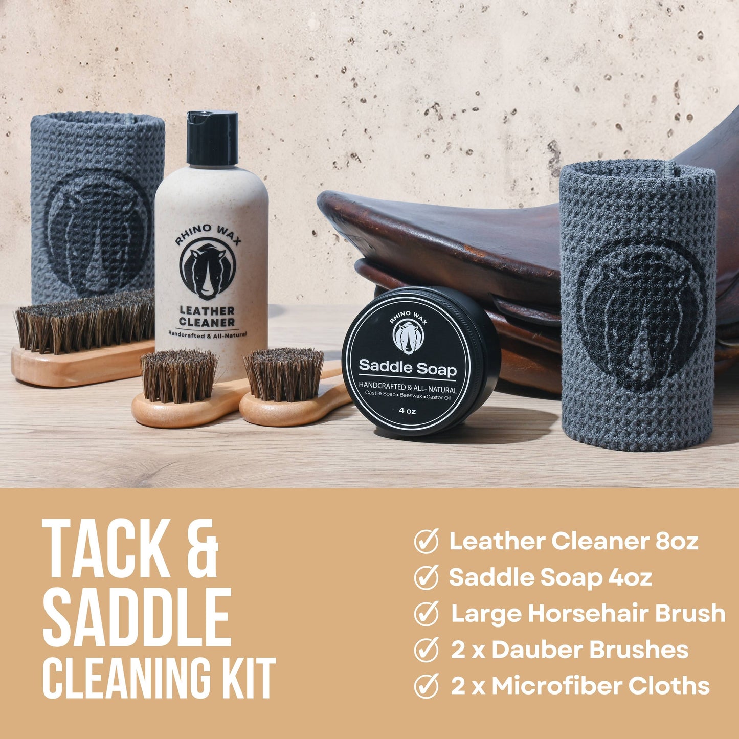 Rhino Wax Horse Tack Cleaning Kit - 7 pieces