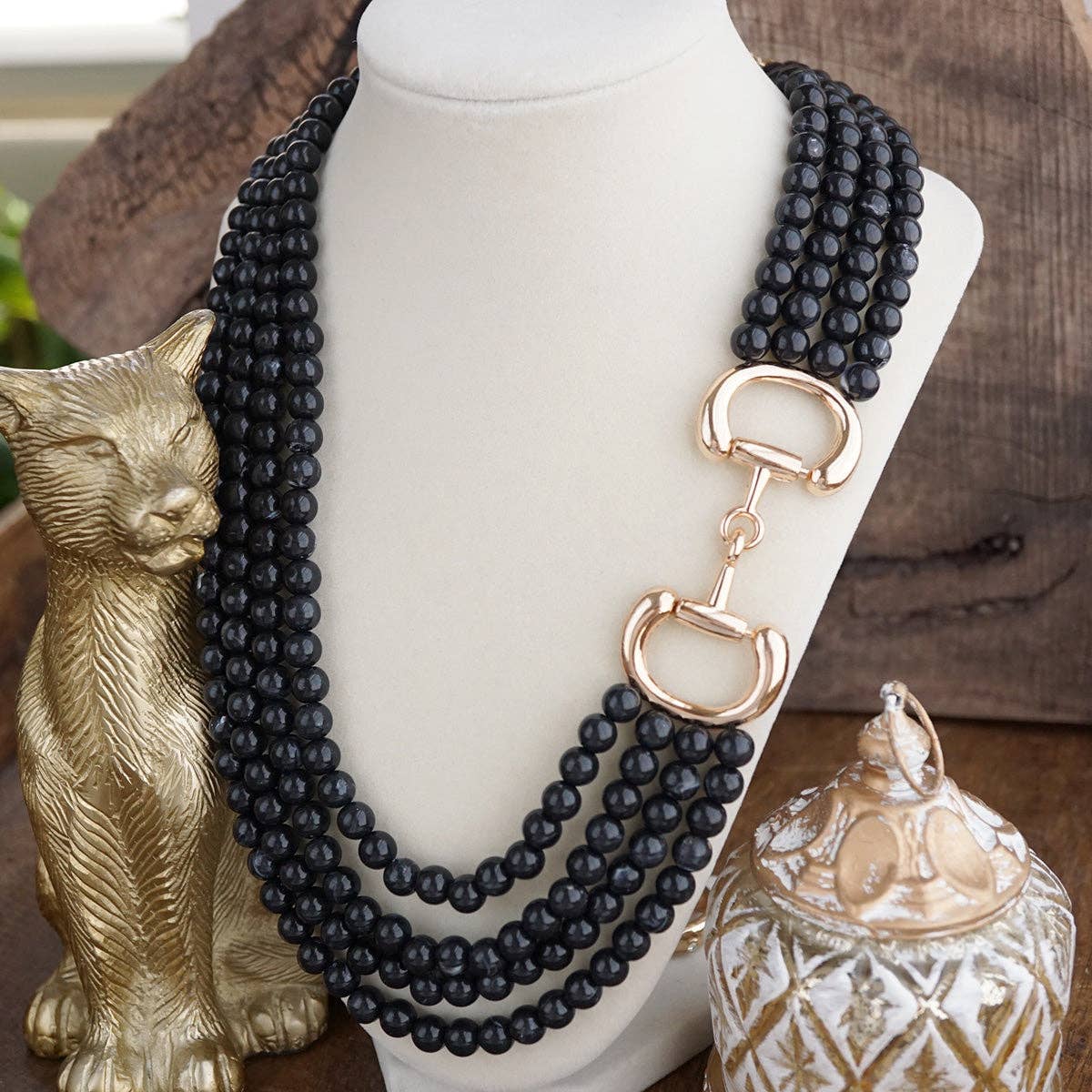 Polished Rider – Multi-Strand Acrylic Bead Horse Bit Necklace