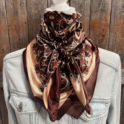 35X35"  Brown and Tan Paisley Wild Rag / Scarf WR913