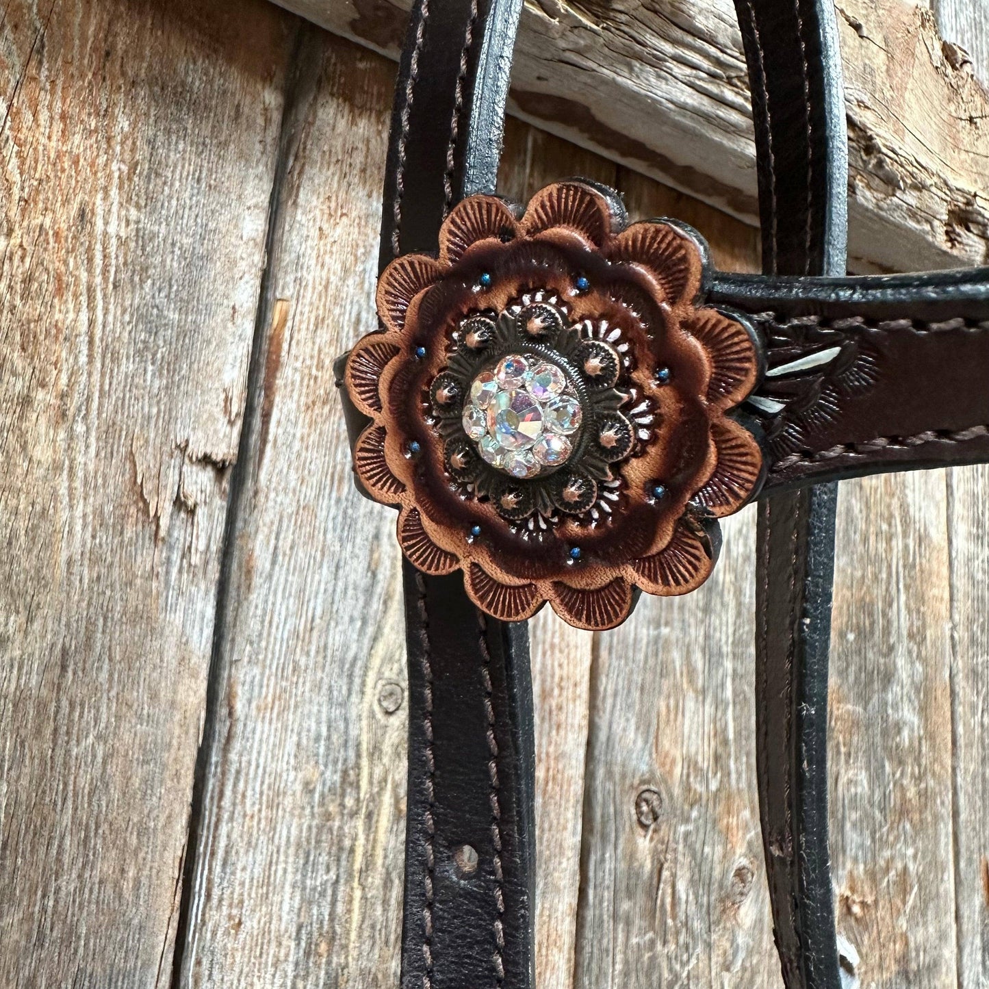 Hand Painted Paisley - Copper AB Rosette One Ear Headstall