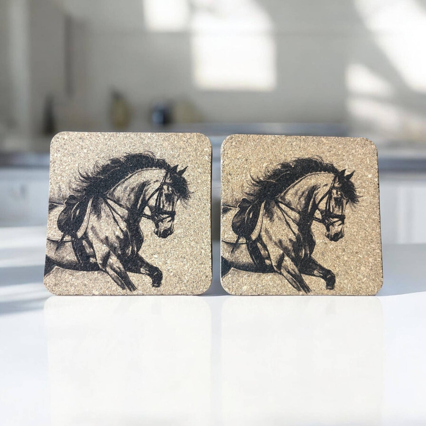 Dressage Horse cork trivet and drink coasters, gift set