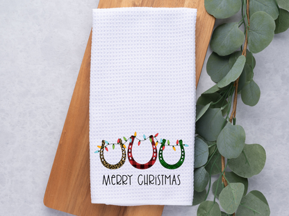 Merry Christmas Horse Shoes - Equine Kitchen / Hand Towel