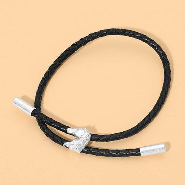 Horse Charm Accent Braided Faux Leather Cord Adjustable Bracelet