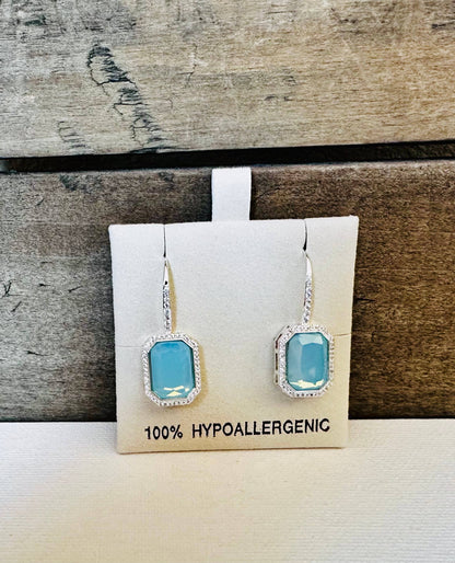 Bold Rectangle Aqua stone Earrings WIRE/ Jewelry
