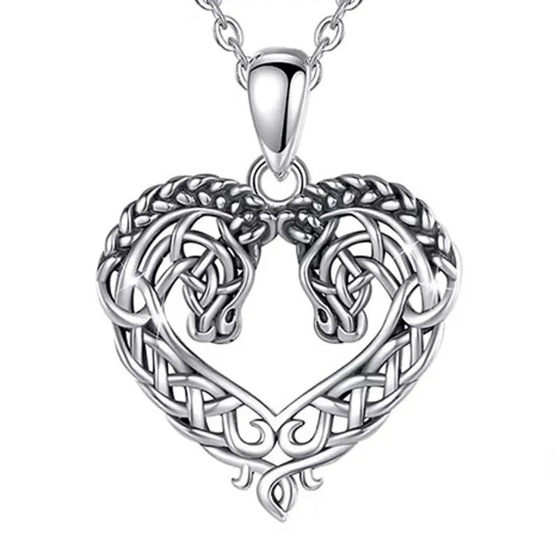 Sterling Silver Celtic Knot Horse Heart Necklace